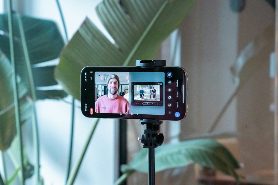 Phone on a tripod recording a video