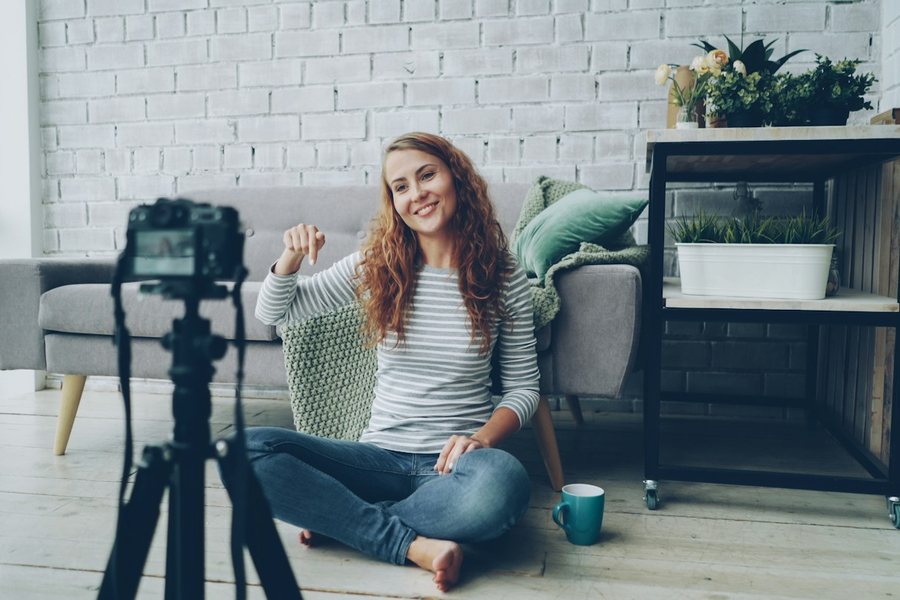 Creator recording a video at home